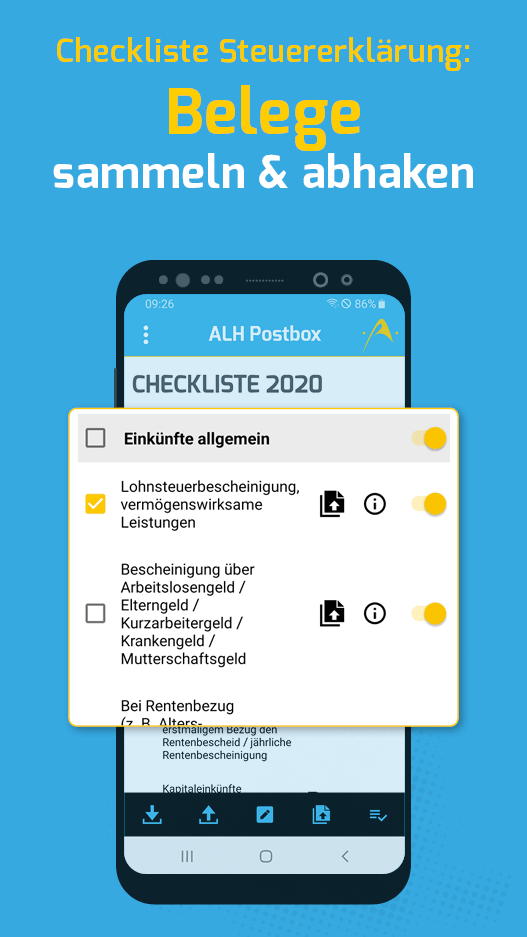 ALH Postbox App | Checkliste Steuererklärung: Belege sammeln & abhaken