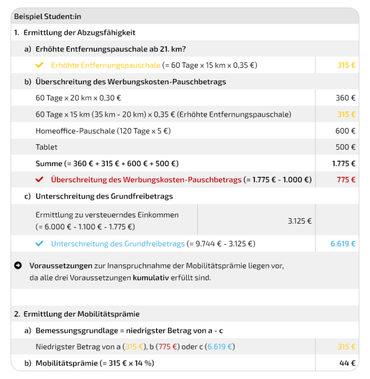 Mobilitätsprämie Beispiel Student